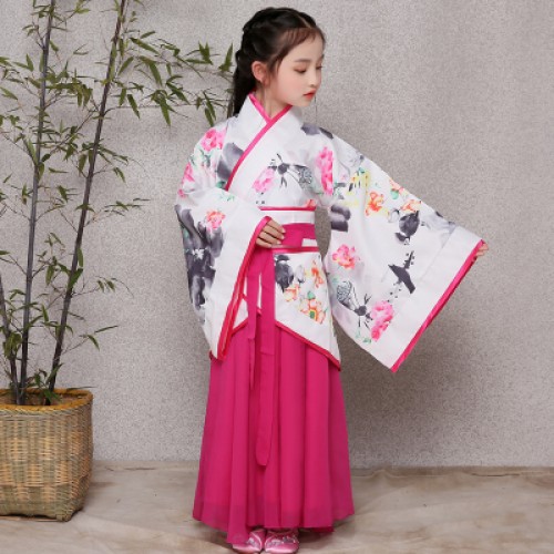Girls Chinese folk dance costumes hanfu for kids children stage performance competition traditional drama fairy cosplay robes dress